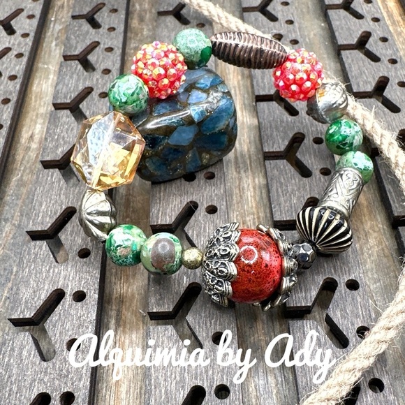 Green turquoise 12mm chunky beaded bracelet - Picture 1 of 1
